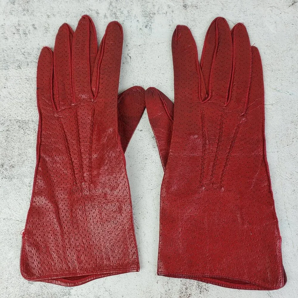 Vintage Ann Taylor Leather Perforated Gloves Red size 6.5